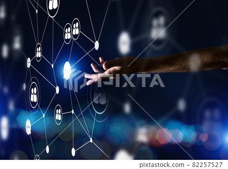 Presenting modern wireless technologies as means of communucation and networking on dark background 82257527