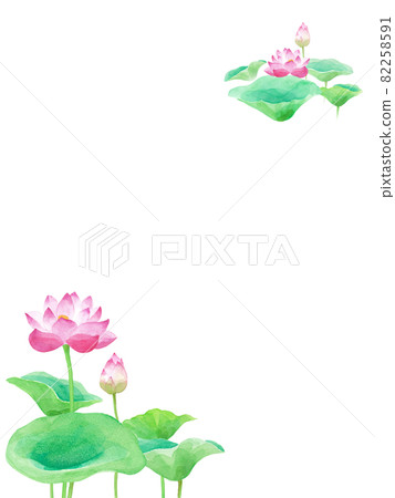 Watercolor illustration of lotus flowers and leaves. Frame decoration. Vector data. Layout can be changed. 82258591