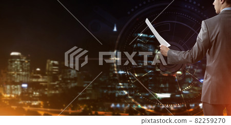 Digital background with infographs and man extending papers or contract Digital background with infographs and man extending papers or contract 82259270