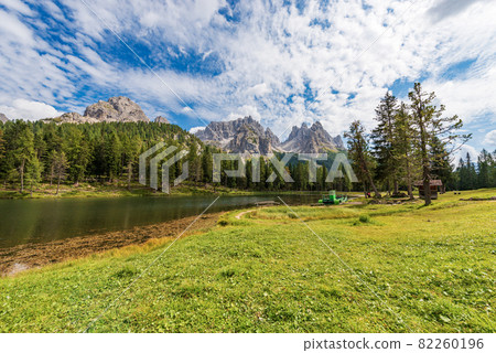 Lake Antorno and Mountain Range of Cadini di Misurina - Dolomites Italy Lake Antorno and Mountain Range of Cadini di Misurina - Dolomites Italy 82260196