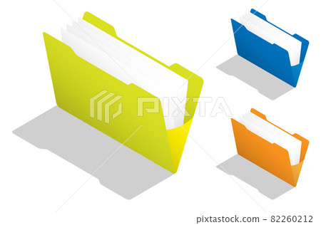 isometric Open yellow folder with documents. Empty filled. Remove paper sheet from the folder. Realistic 3D vector isolated on white background isometric Open yellow folder with documents. Empty filled. Remove paper sheet from the folder. Realistic 3D vector isolated on white background 82260212