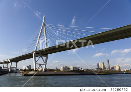 Tempozan bridge with blue sky in Osaka Japan 82260762