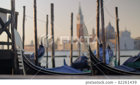 Gondolas mooring in Venice, Italy 82261439