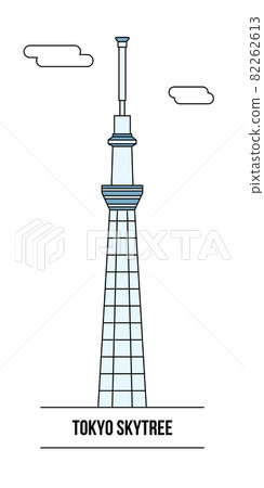 Vector image of simple Tokyo Sky Tree and clouds 82262613