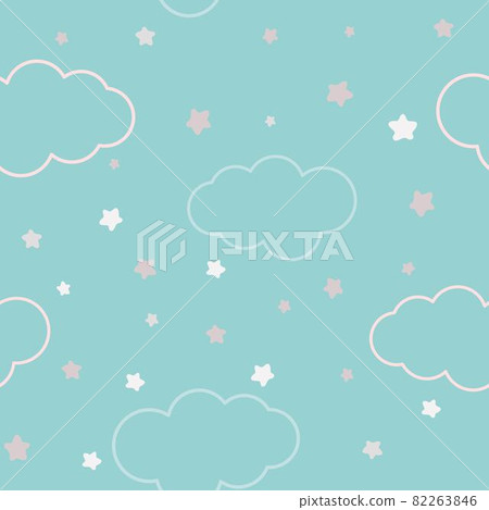 Delicate heavenly seamless pattern with clouds and stars vector illustration. 82263846
