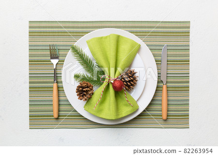 Christmas dinner background with rustic decorations and kitchen utensil . View from above Christmas dinner background with rustic decorations and kitchen utensil . View from above 82263954