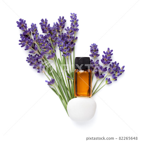 Bottle Of Lavender Essential Oil On White 82265648