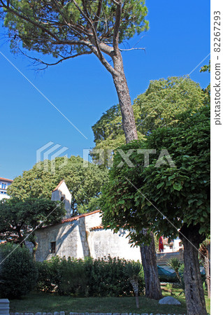 Lovran park, ancient church, Adriatic coast, Kvarner bay, city details, Croatia Lovran park, ancient church, Adriatic coast, Kvarner bay, city details, Croatia 82267293