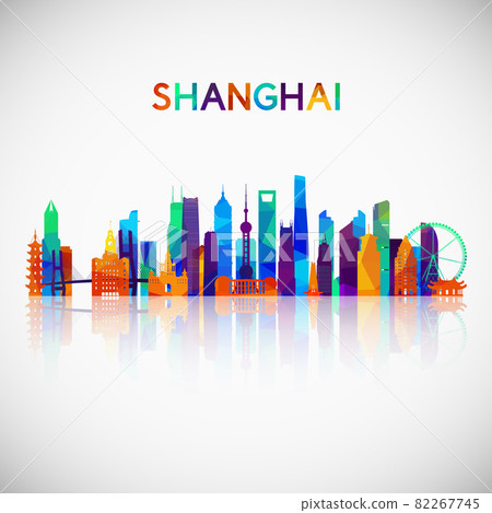Shanghai skyline silhouette in colorful geometric style. Shanghai skyline silhouette in colorful geometric style. 82267745