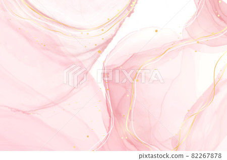 Abstract rose blush liquid watercolor background with golden lines, dots and stains. Pastel marble alcohol ink drawing effect. Vector illustration design template for wedding invitation 82267878