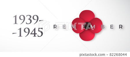 World War II commemorative banner with poppy flower. World War II commemorative banner with poppy flower. 82268044
