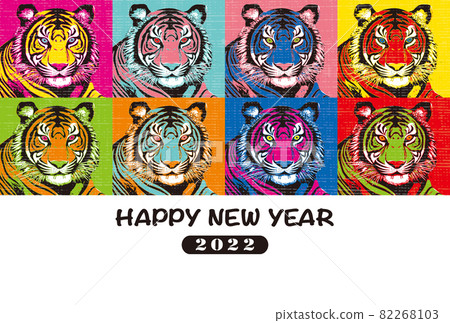 2022年新年賀卡模板“流行藝術模仿”新年快樂手寫空間可用 82268103