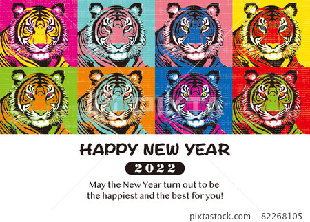 2022年新年賀卡模板“波普藝術模仿”新年快樂帶英文筆記 82268105