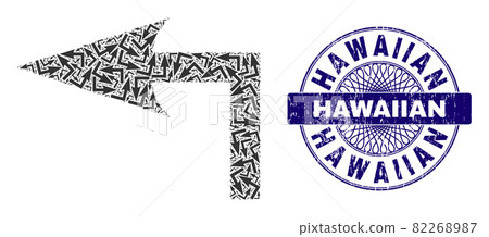 Turn Left Recursion Collage of Turn Left Icons and Scratched Hawaiian Round Guilloche Seal Stamp Turn Left Recursion Collage of Turn Left Icons and Scratched Hawaiian Round Guilloche Seal Stamp 82268987