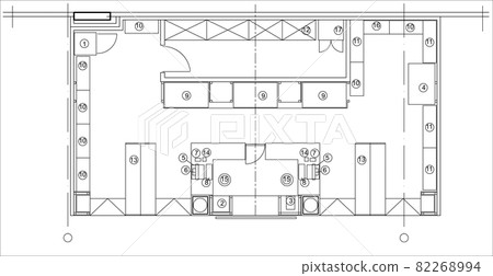 Architectural design small shop top view plan Vector. 82268994