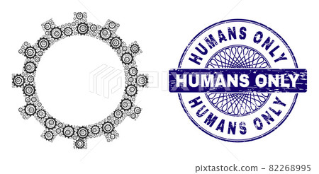 Gear Recursion Composition of Gear Items and Distress Humans Only Round Guilloche Stamp 82268995