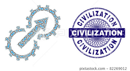 Gear Integration Recursive Collage of Gear Integration Icons and Distress Civilization Round Guilloche Stamp 82269012