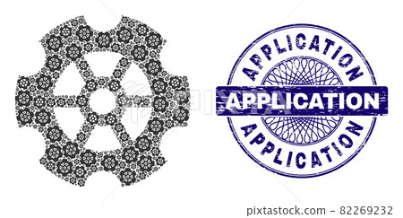 Gear Recursion Collage of Gear Items and Distress Application Round Guilloche Seal Stamp 82269232