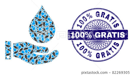 Water Service Fractal Collage of Water Service Icons and Textured 100% Gratis Round Guilloche Seal Stamp 82269305
