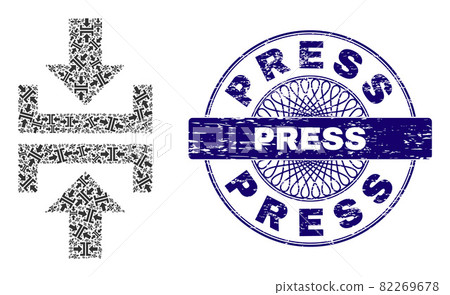Press Vertical Direction Recursive Composition of Press Vertical Direction Icons and Scratched Press Round Guilloche Seal Stamp 82269678