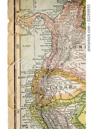Colombia and Ecuador on vintage map 82269935