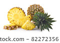 Whole pineapple and slice pineapple isolated on white background 82272356
