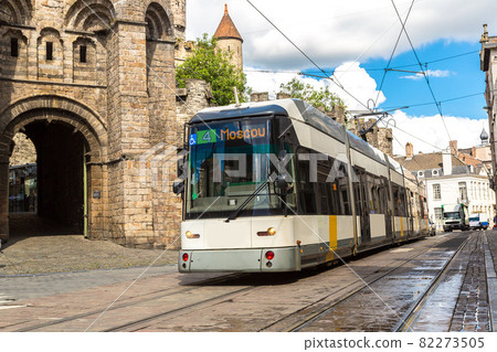 City tram in Gent in a beautiful summer day, Belgium City tram in Gent in a beautiful summer day, Belgium 82273505