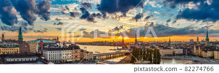 Scenic summer night panorama of Stockholm, Sweden Scenic summer night panorama of Stockholm, Sweden 82274766