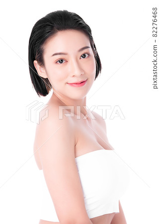 Beautiful young asian woman with clean fresh skin on white background, Face care, Facial treatment, 82276468