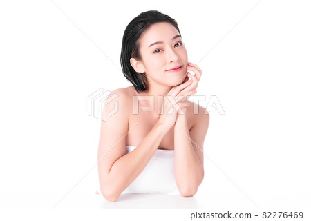 Beautiful young asian woman with clean fresh skin on white background, Face care, Facial treatment, 82276469