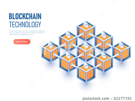 Isometric Web Banner Blockchain Network Connection 82277191