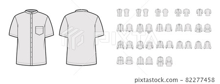 Set of Shirts mandarin turtleneck collar technical fashion illustration with long short elbow sleeves with cuff. Flat  82277458