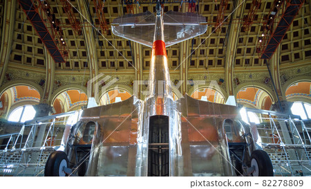 Suspended WW2 combat aircraft in an museum in Barcelona Suspended WW2 combat aircraft in an museum in Barcelona 82278809