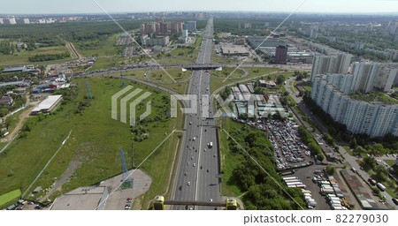 Aerial Moscow panorama with busy highways and intersection, Russia 82279030