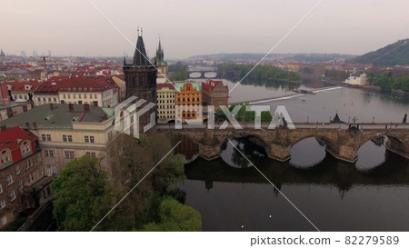 Aerial view along Vltava river in the summer Prague, Czech Republic 82279589
