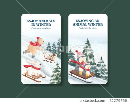 Instagram tempalte with animal enjoy winter concept,watercolor style 82279766