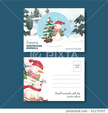 Postcard tempalte with animal enjoy winter concept,watercolor style 82279767
