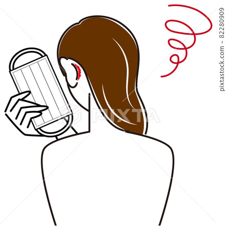A woman who hurts because the back of her ear is hurt by wearing a skin care mask Simple Vector 82280909