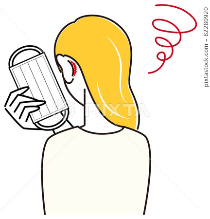 A woman who hurts because the back of her ear is hurt by wearing a skin care mask Simple Vector 82280920