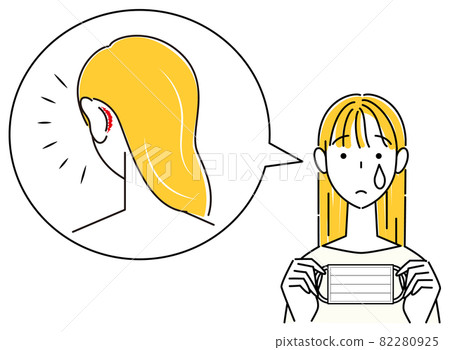 A woman who hurts because the back of her ear is hurt by wearing a skin care mask Simple Vector 82280925