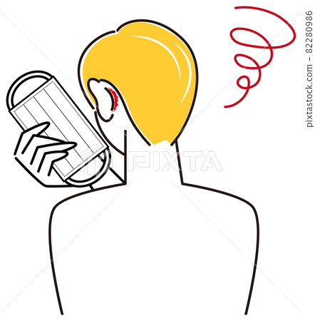 A man who hurts because the back of his ear is hurt by wearing a skin care mask Simple Vector 82280986