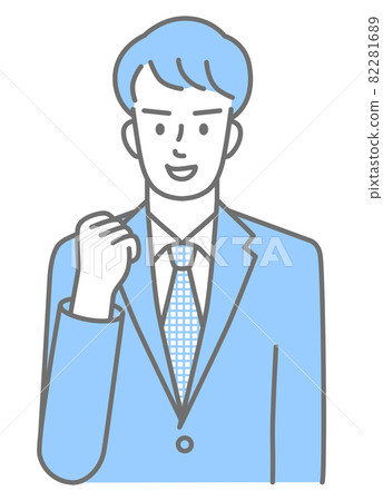 Upper body of a young man in a suit (colored) showing motivation to hold his fist Upper body of a young man in a suit (colored) showing motivation to hold his fist 82281689