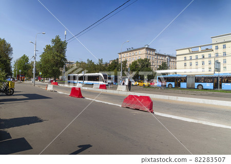 Modern tram on a Moscow street, Russia. Modern tram on a Moscow street, Russia. 82283507
