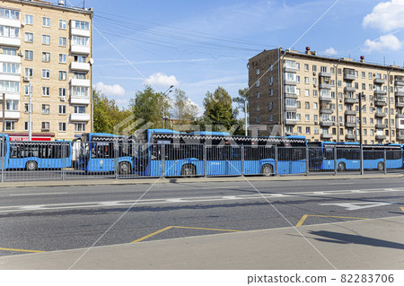 Moscow buses are parked in the parking lot. Moscow, Russia Moscow buses are parked in the parking lot. Moscow, Russia 82283706