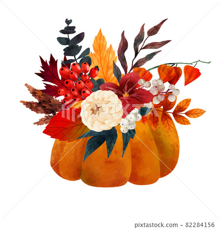 Fall bouquet in pumpkin vase, hand drawn vector Fall bouquet in pumpkin vase, hand drawn vector 82284156