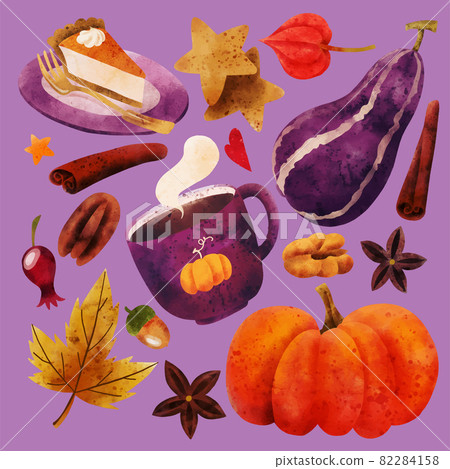Cozy pumpkin spice clipart set, hand drawn vector Cozy pumpkin spice clipart set, hand drawn vector 82284158