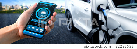 EV charging station for electric car with mobile app display charger status 82285555