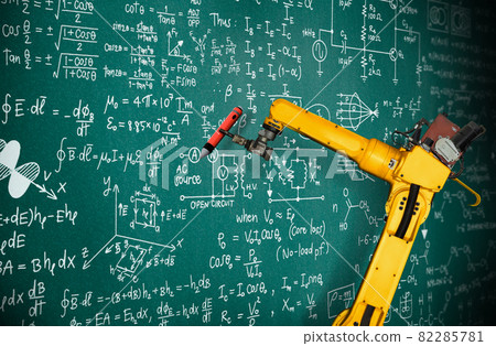 Robot arm AI analyzing mathematics for mechanized industry problem solving 82285781