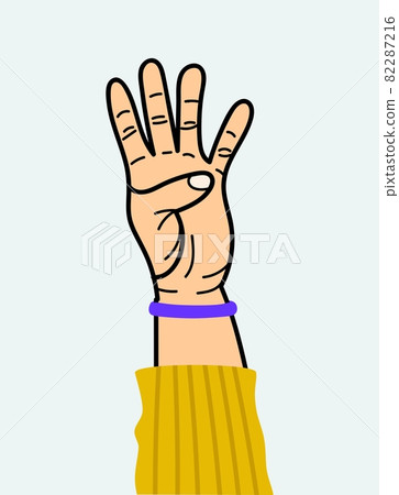 Hand gesture 4 fingers. For use on textiles, packaging paper, souvenirs, printing, posters, postcards. Hand gesture 4 fingers. For use on textiles, packaging paper, souvenirs, printing, posters, postcards. 82287216
