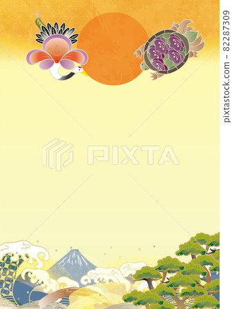 Japanese pattern background of pine Mt. Fuji wave crane turtle Japanese pattern background of pine Mt. Fuji wave crane turtle 82287309
